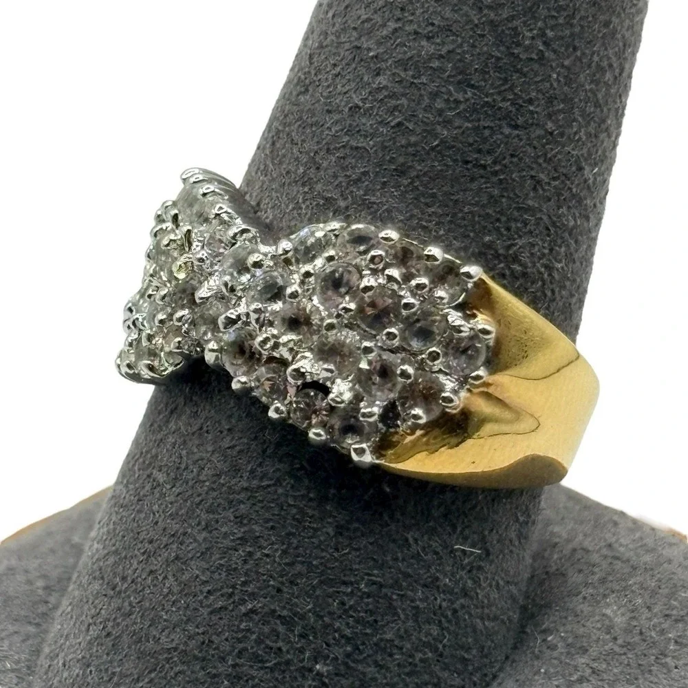 Clear CZ Sparkly Ring Shiny Twist Gold‎ Tone Vintage Band Cluster Size 9.75 Glam